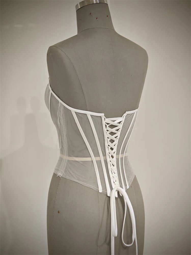 Custom Made Women Sexy Illusion Corset Tulle With Bones Wedding Dress Inner Wear Grils Shapewear Body Restraint Bodice Of Bride