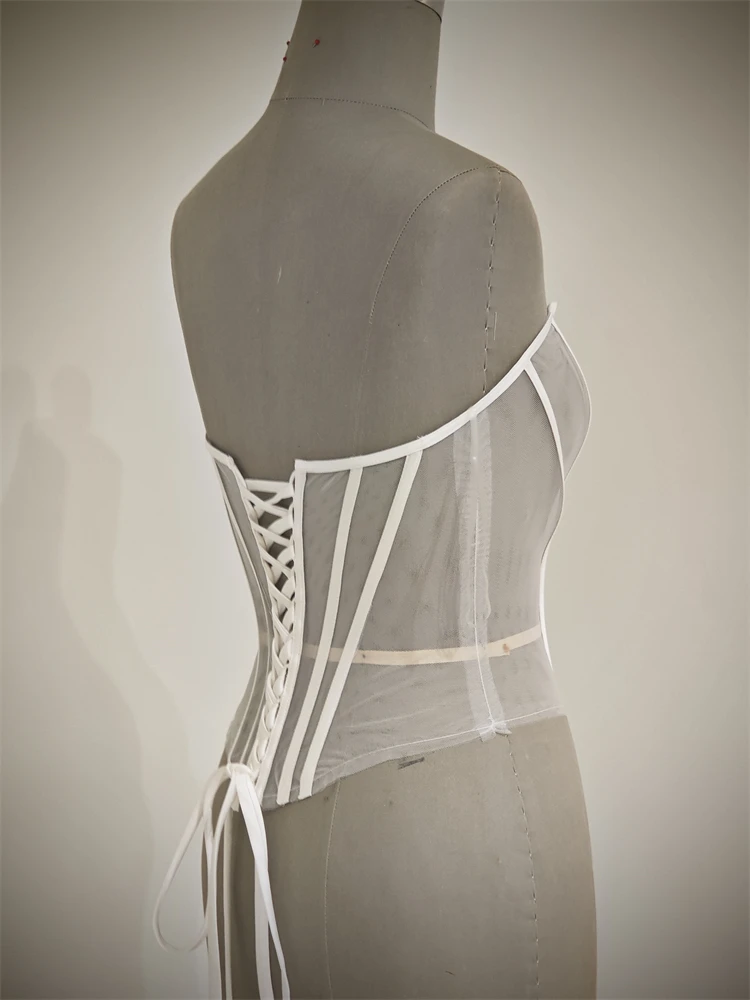 Custom Made Women Sexy Illusion Corset Tulle With Bones Wedding Dress Inner Wear Grils Shapewear Body Restraint Bodice Of Bride