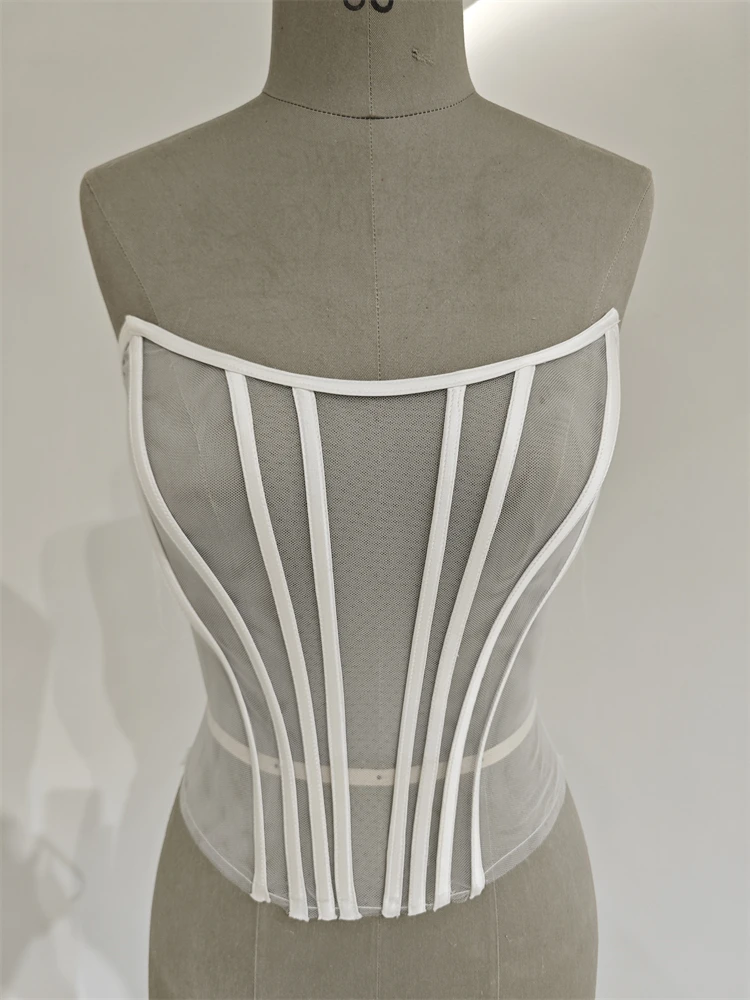 Custom Made Women Sexy Illusion Corset Tulle With Bones Wedding Dress Inner Wear Grils Shapewear Body Restraint Bodice Of Bride