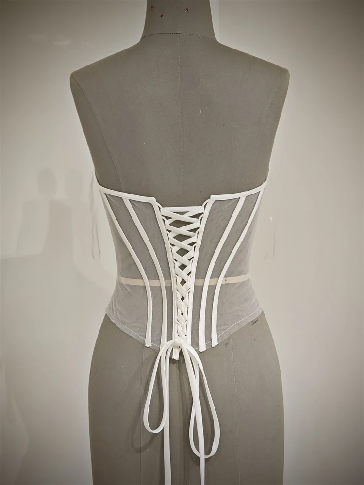 Custom Made Women Sexy Illusion Corset Tulle With Bones Wedding Dress Inner Wear Grils Shapewear Body Restraint Bodice Of Bride