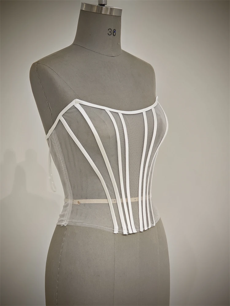Custom Made Women Sexy Illusion Corset Tulle With Bones Wedding Dress Inner Wear Grils Shapewear Body Restraint Bodice Of Bride