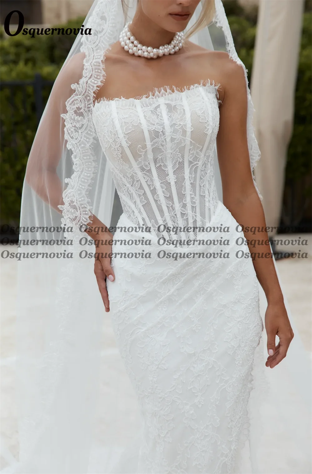 Osquernovia Fairytale Lace Wedding Dresses for Women Mermaid Strapless Detachable Train Bridal Dress Vestido De Novia Customised