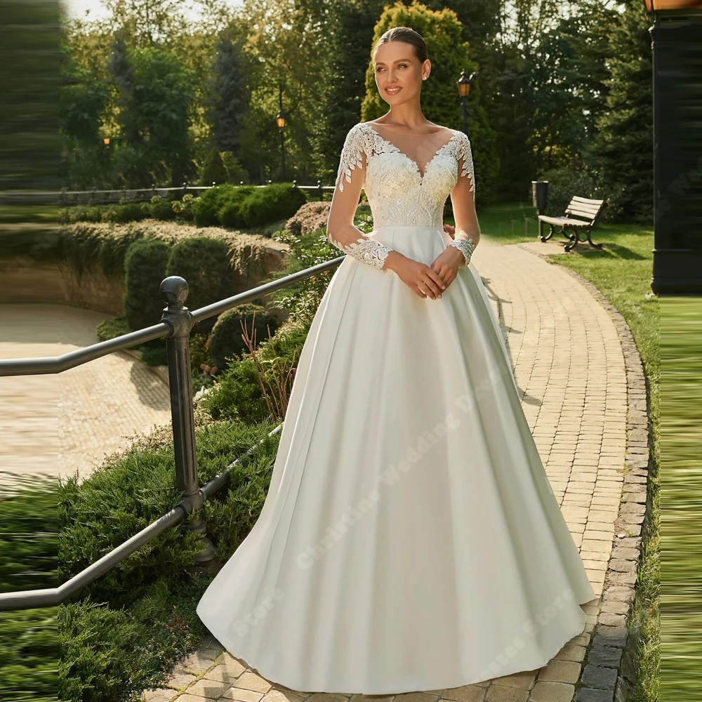 2025 Elegant Women Wedding Dresses Quality V-Neck A-Line Bride Gowns Mopping Length Princess Engagement Banquet Gowns Customized