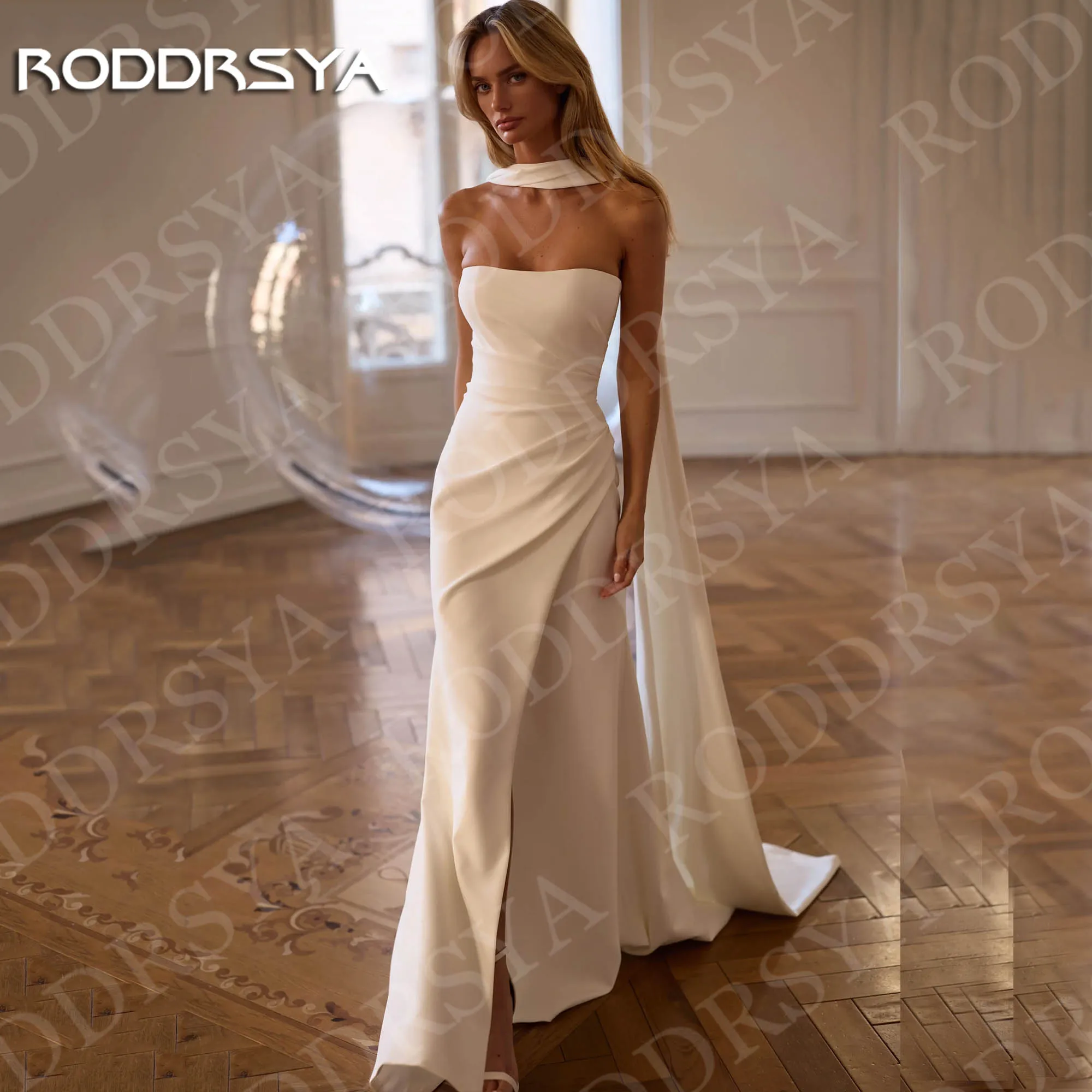 RODDRSYA Customized Mermaid Wedding Dresses for Bride Woman Elegant Side Slit Bridal Dress Strapless Sleeveless Robes De Mariée