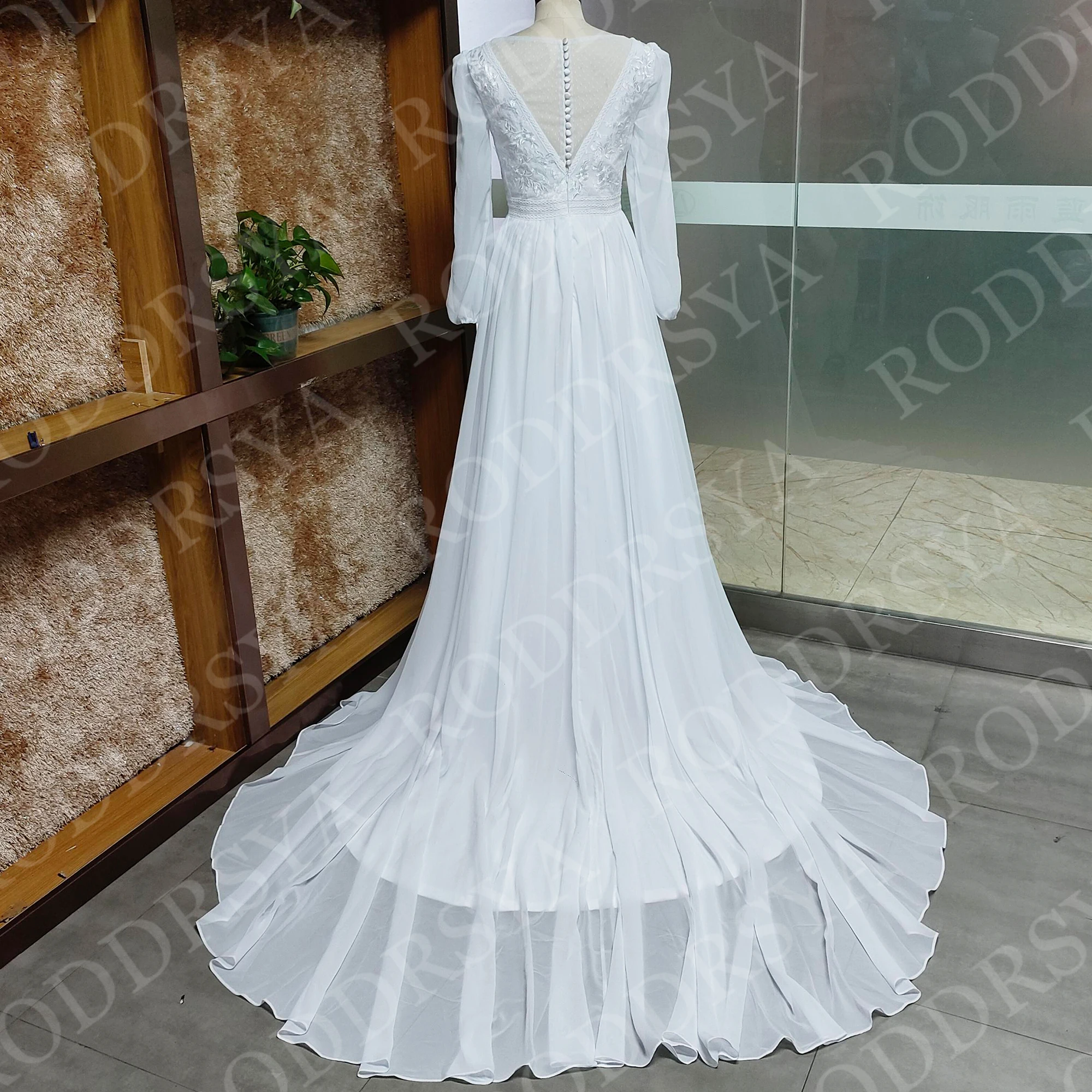 RODDRSYA Bohemian Wedding Dress Women Vestidos Novias Boda Chiffon Long Sleeves Lace Bride Dresses Appliques A Line Customized