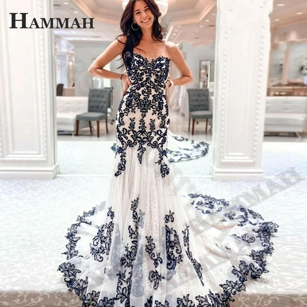 HAMMAH Mordern Appliques Wedding Dresses For Mariages V Neck Spaghetti Strap Backless Trumpet Sleeveless Vestido De Casamento