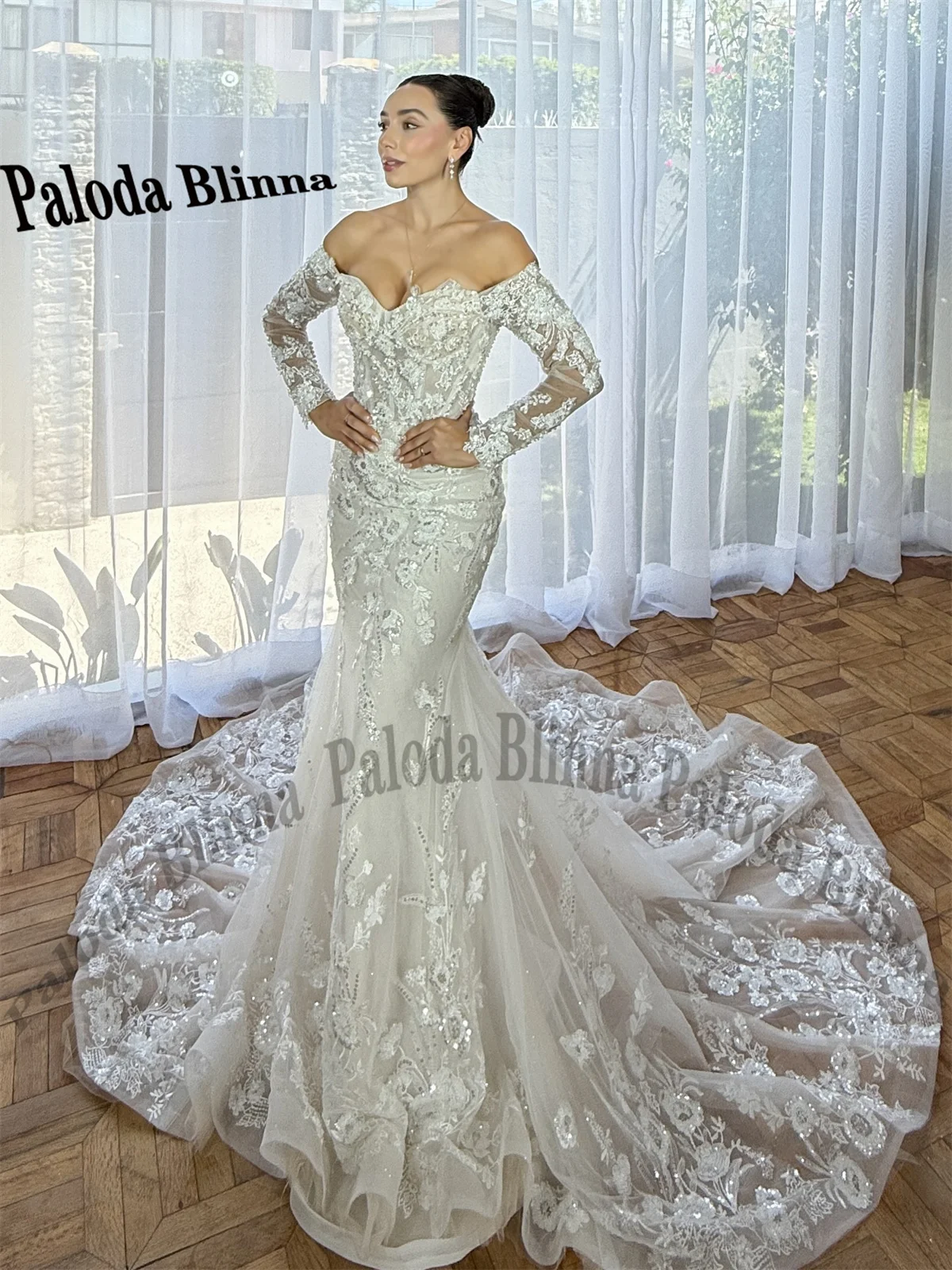 Paloda Classic Wedding Dresses for Women with Appliques Off the Shoulder Mermaid Detachable Train Abito Da Sposa Customized