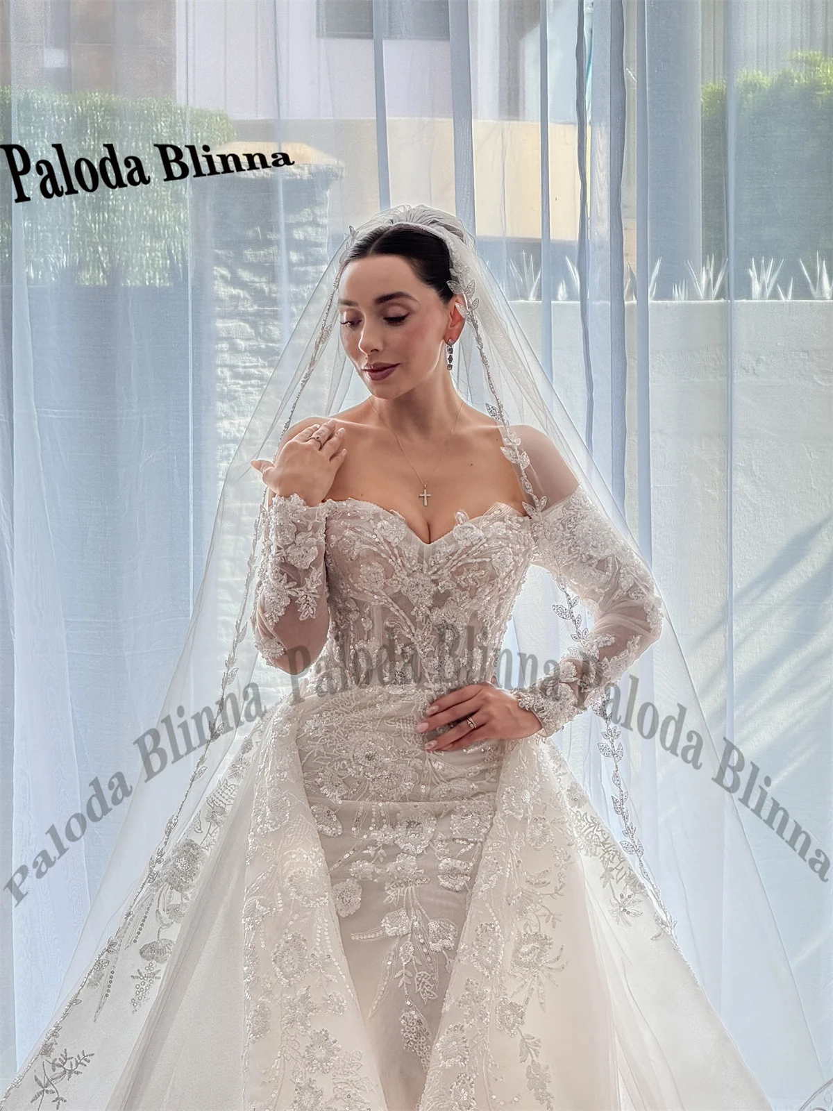 Paloda Classic Wedding Dresses for Women with Appliques Off the Shoulder Mermaid Detachable Train Abito Da Sposa Customized