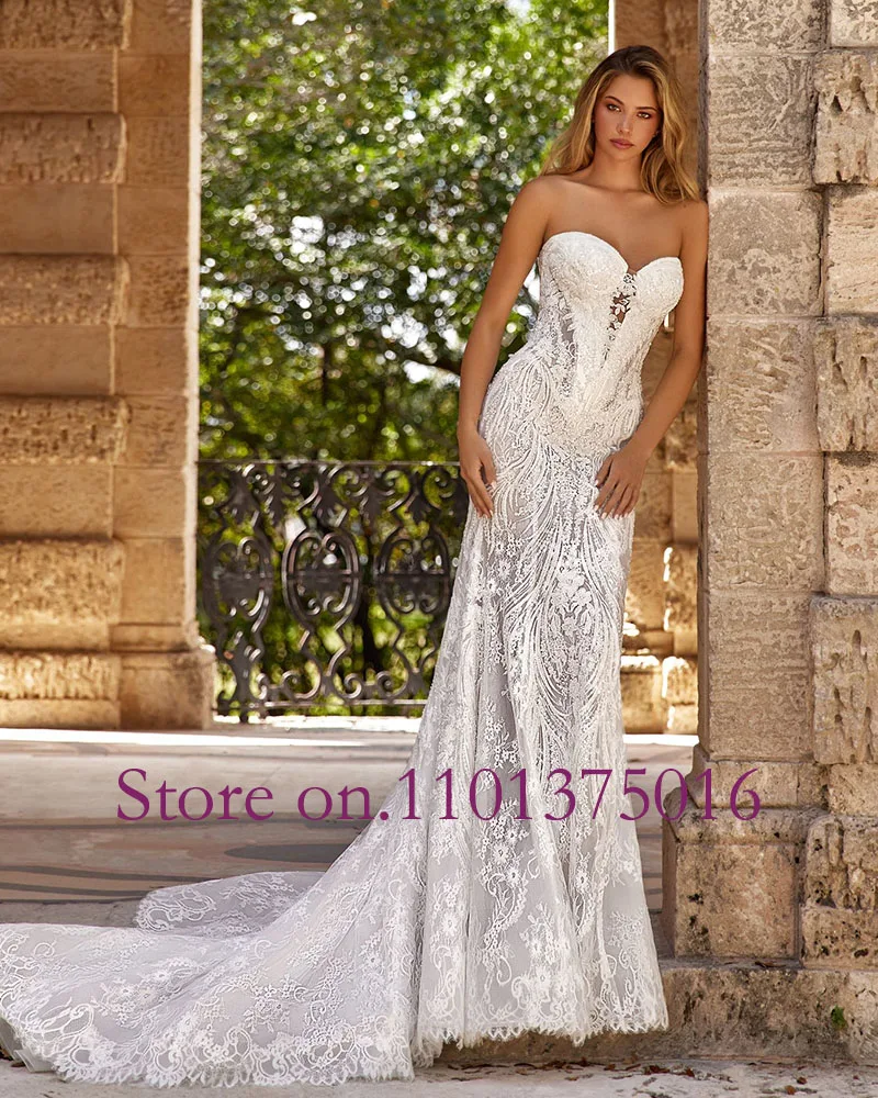 Shiny Beads Lace 3 Pieces Mermaid Wedding Dress With Detachable Long Sleeve Shawl Train Vestido De Noiva Sereia