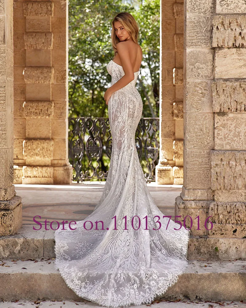 Shiny Beads Lace 3 Pieces Mermaid Wedding Dress With Detachable Long Sleeve Shawl Train Vestido De Noiva Sereia