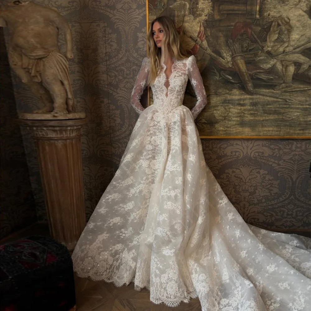 2026 Vintage A-line Long Wedding Dress Lace Decal Bridal Robe Sparkling Bridal Gowns Customized Robe De Mariée vestidos mujer