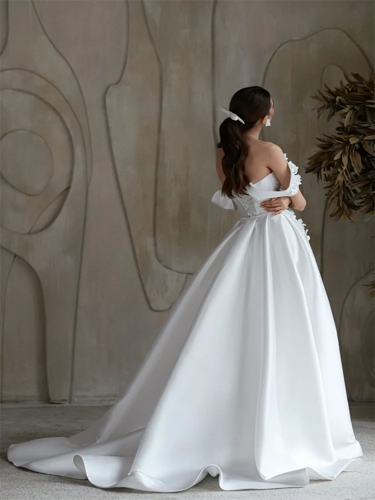 Customized Off Shoulder Sweetheart Neckline Satin Mermaid Wedding Dress Lace-up Back Floor Length Sweep Train Gown For Bride