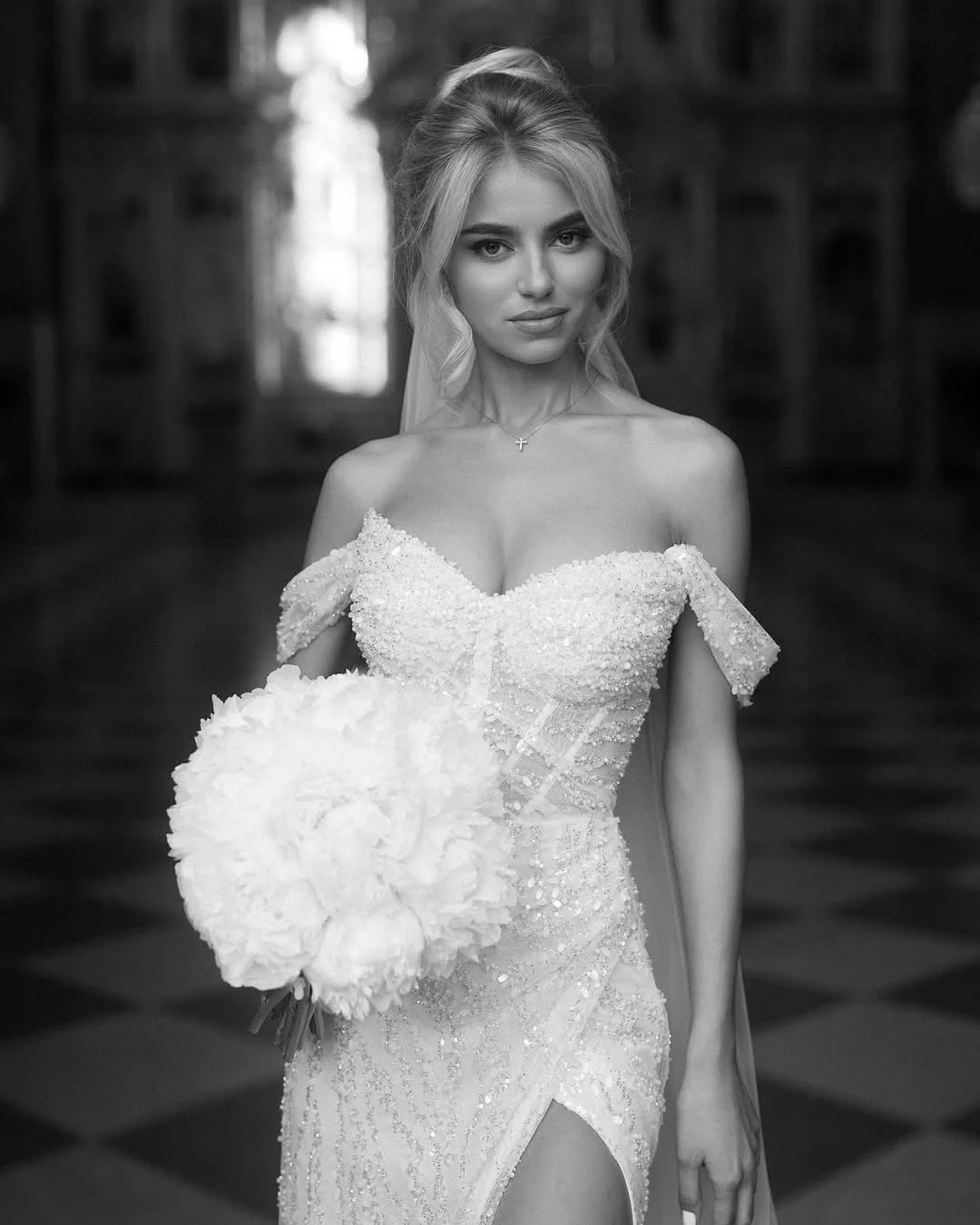 Luxury Beaded Sparkly Wedding Dress For Slit Long Vestidos Novia Off Shoulder Mermaid Bridal Party Gown For Women