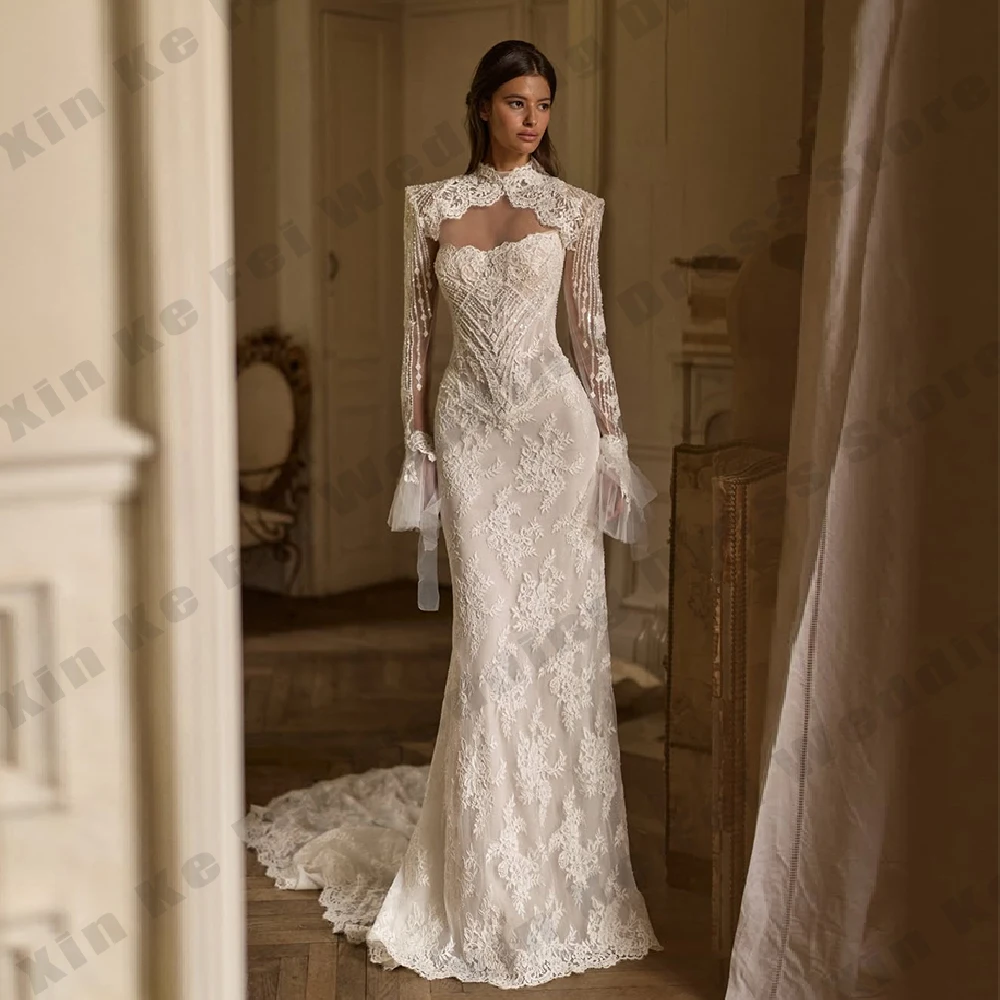 Gorgeous Women's Wedding Dress Elegant Detachable Sleeves Princess Mermaid Bridal Gowns Formal Party vestido de novia Customized
