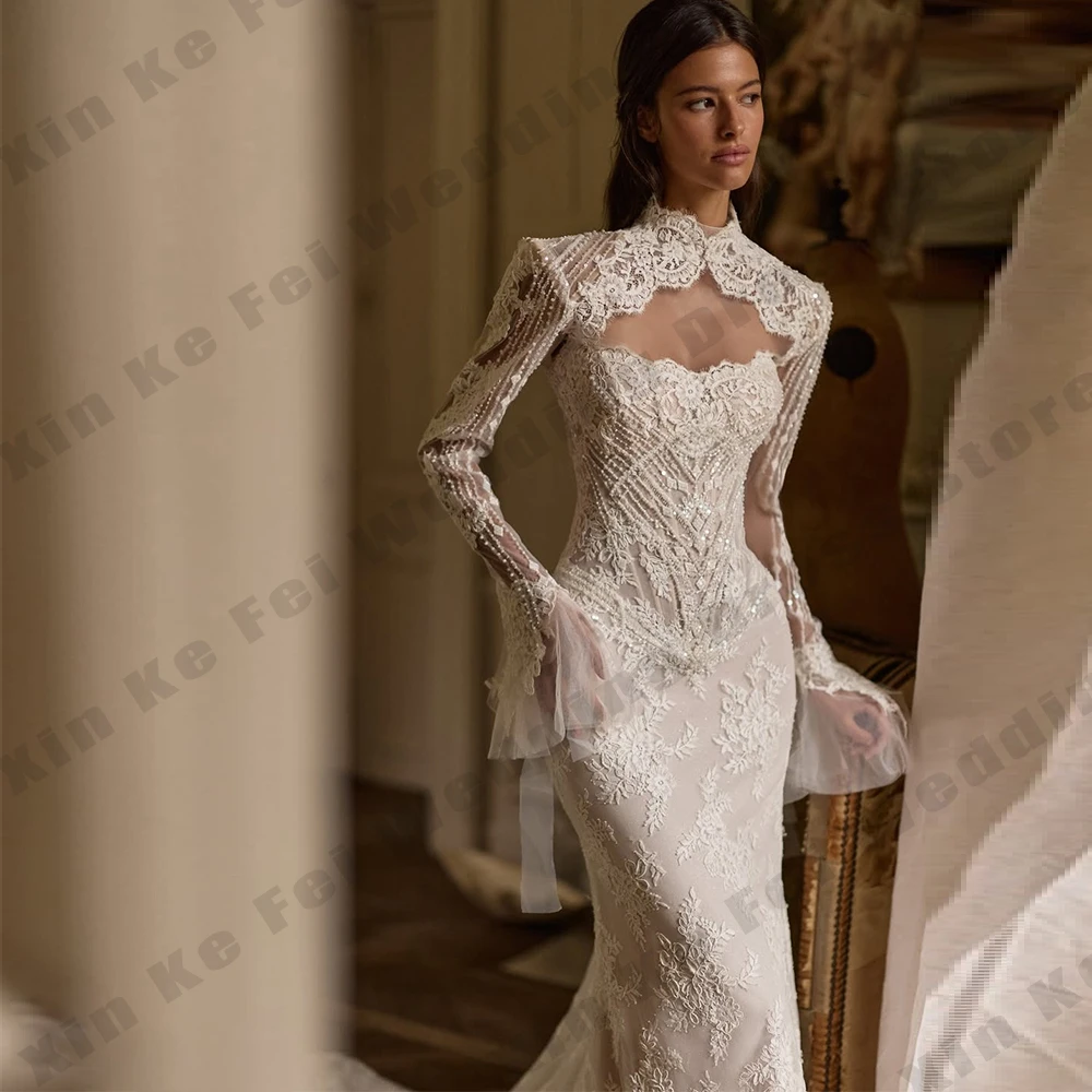 Gorgeous Women's Wedding Dress Elegant Detachable Sleeves Princess Mermaid Bridal Gowns Formal Party vestido de novia Customized