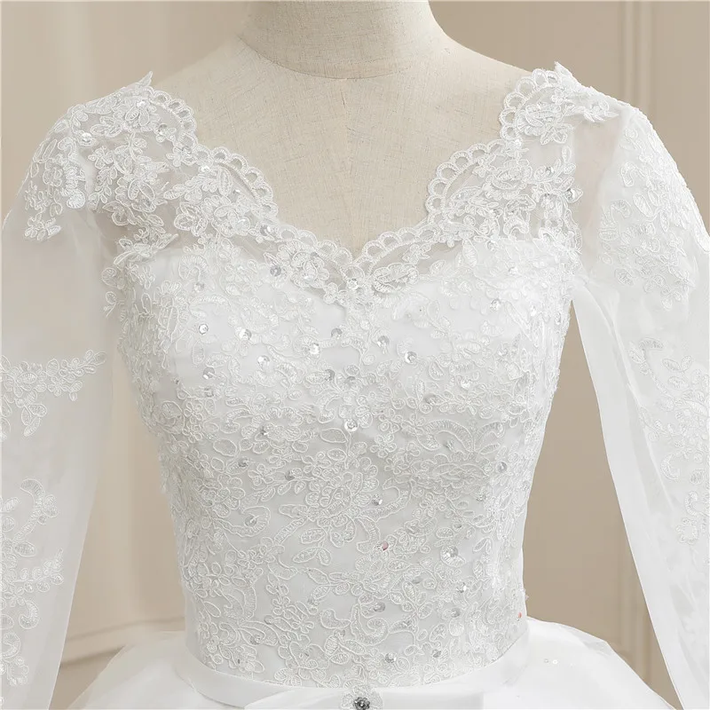 New Wedding Dress Long Sleeve Satin Lace Belt Sweep Train Ball Gown Princess Elegant Wedding Party Dress Customization