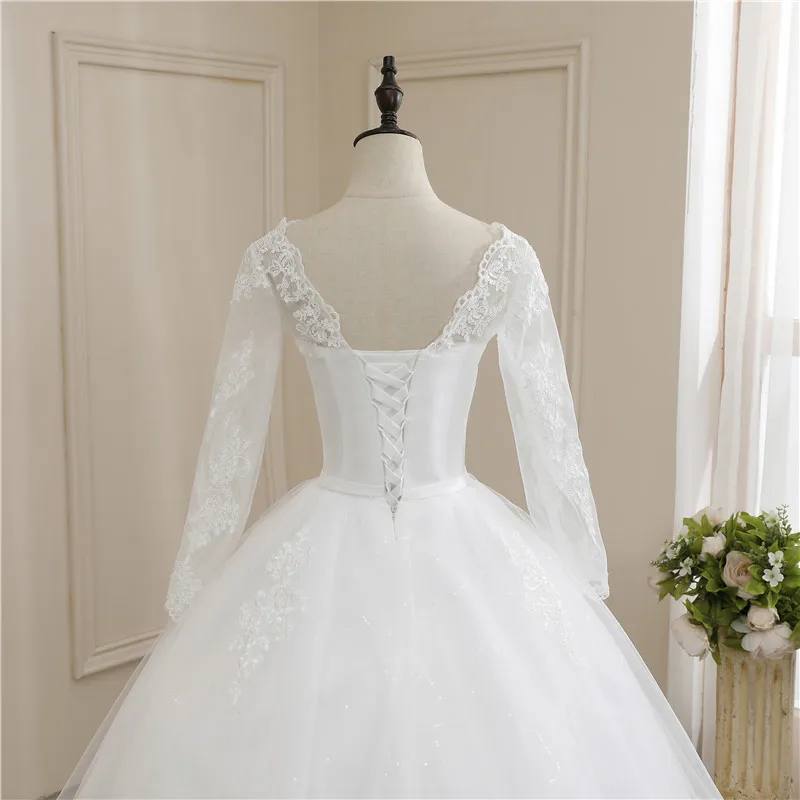 New Wedding Dress Long Sleeve Satin Lace Belt Sweep Train Ball Gown Princess Elegant Wedding Party Dress Customization