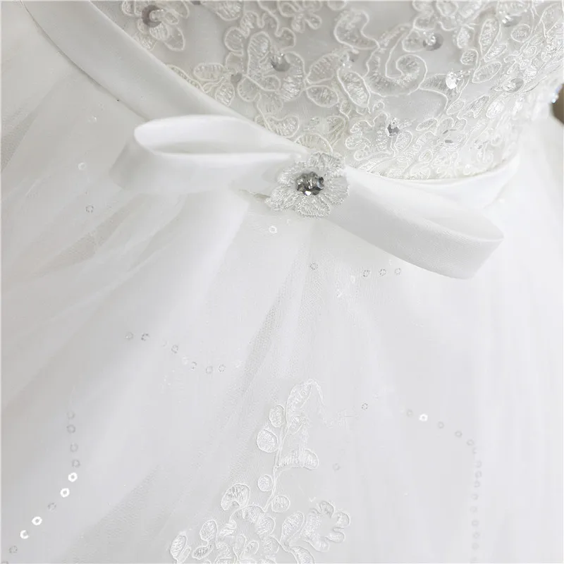 New Wedding Dress Long Sleeve Satin Lace Belt Sweep Train Ball Gown Princess Elegant Wedding Party Dress Customization