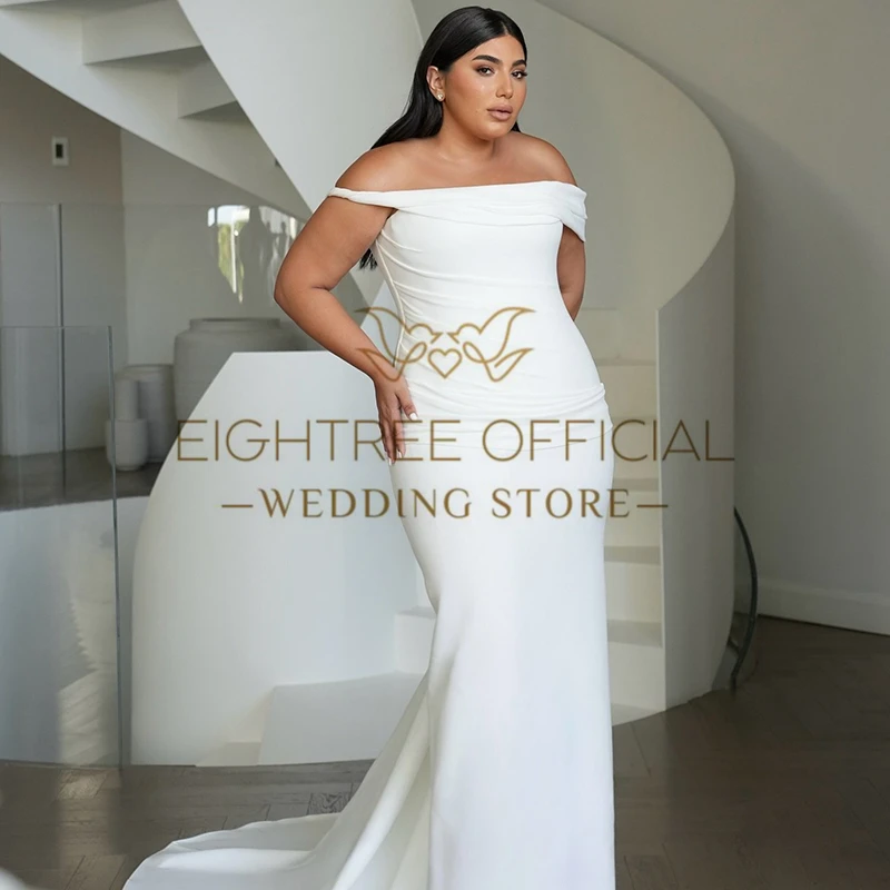 Eightree White Mermaid Wedding Dresses 2026 Off The Shoulder Sweep Train Bridal Dress Long Evening Wedding Prom Gowns Customized