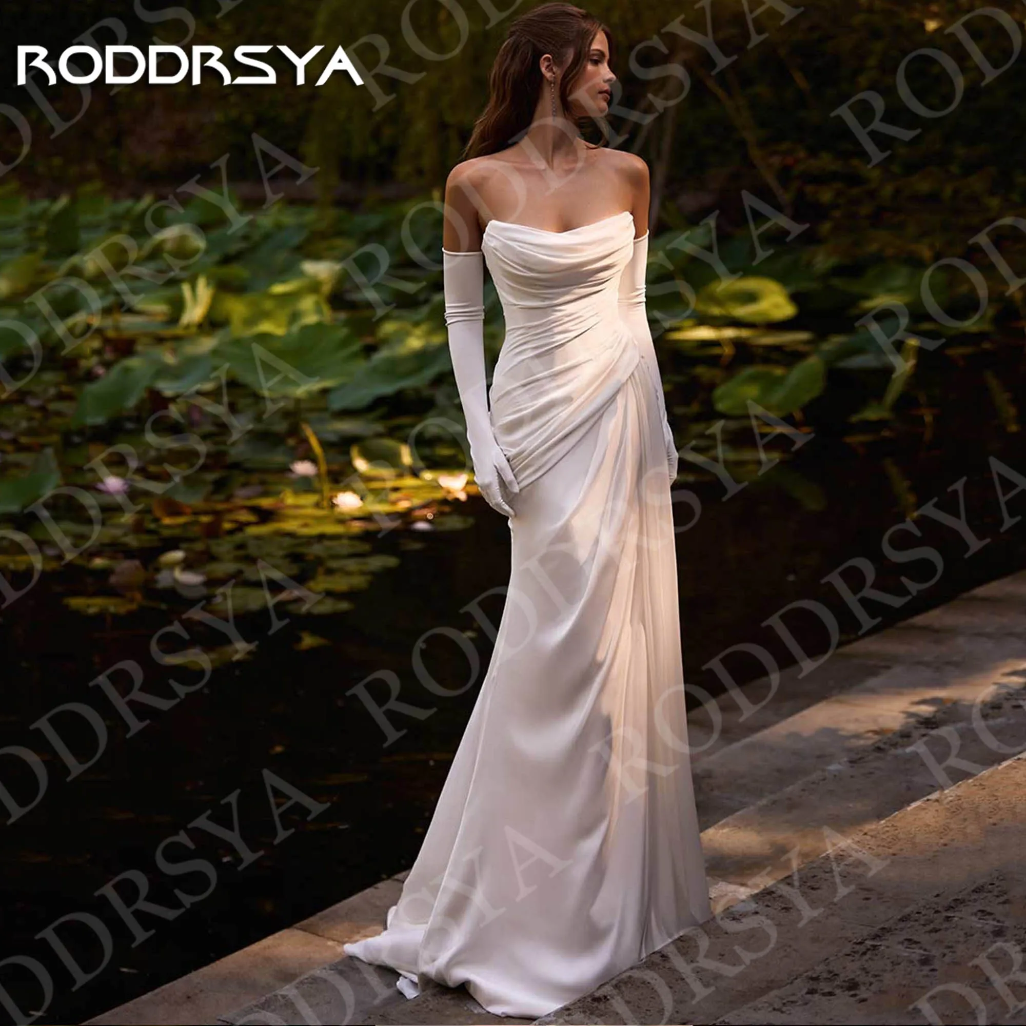 RODDRSYA Elegant Mermaid Chiffon Wedding Dresses Bride Sexy Vestidos Noivas Strapless Pleats Bridal Dress Sleeveless Customized