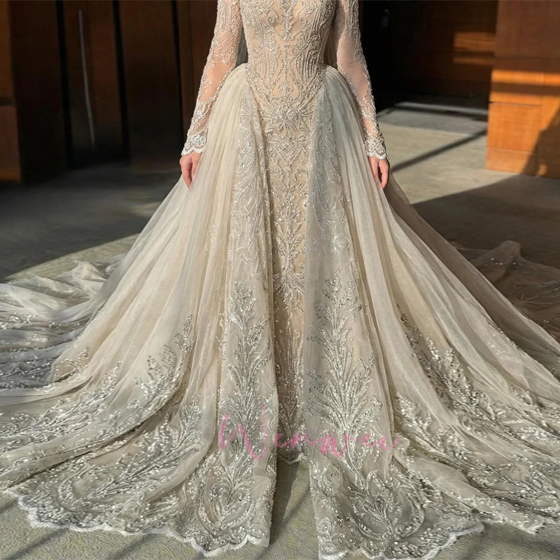 Luxury A-line Vintage Classic Embroidery Decal Design Beauty Elegant Wedding Bride Dress Shimmering Customized Vestidos De Novia