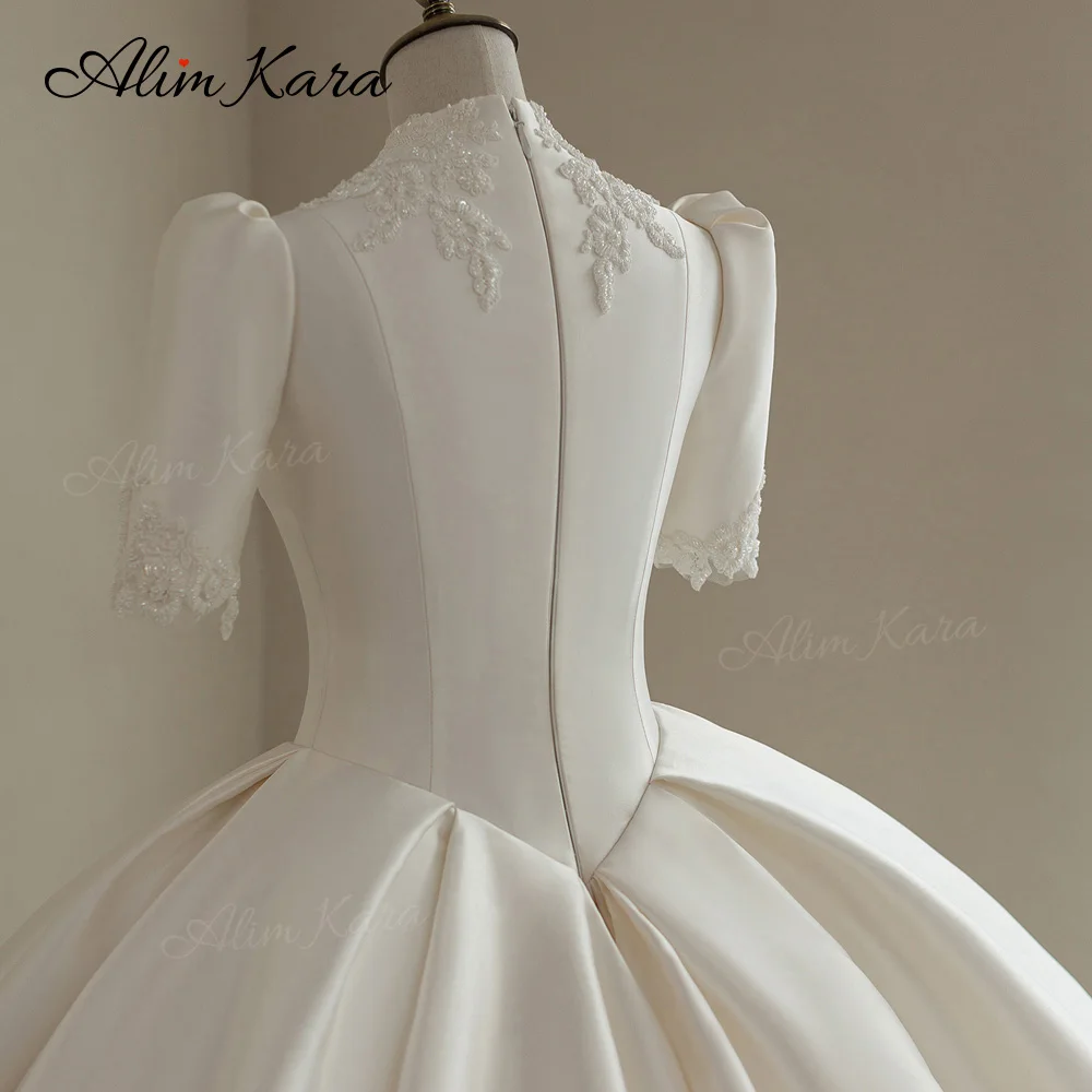 Alim Kara V-neck Ball Gown Wedding Dress 2027 Classic Beaded Satin Customized Bridal Beach Princess B346 Party Vestido De Novia