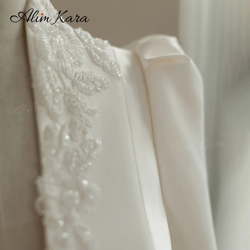 Alim Kara V-neck Ball Gown Wedding Dress 2027 Classic Beaded Satin Customized Bridal Beach Princess B346 Party Vestido De Novia