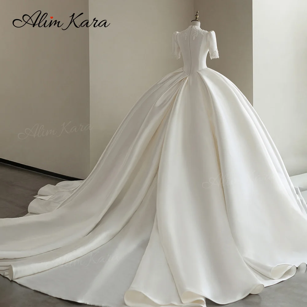 Alim Kara V-neck Ball Gown Wedding Dress 2027 Classic Beaded Satin Customized Bridal Beach Princess B346 Party Vestido De Novia