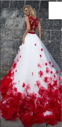 Bohemian Flower White Red Lace Tank Wedding Wedding Dresses Two Piece Beach Wedding Dresses Bridal Gown Romantic Button