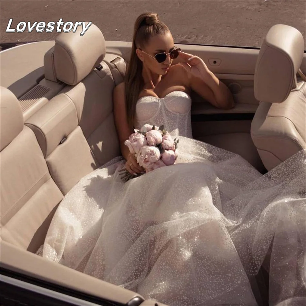 Shiny Sweetheart Princess Wedding Dresses Glitter Tulle Sexy Wedding Gown Spaghetti Straps Boho Bride dresses Vestidos de novia