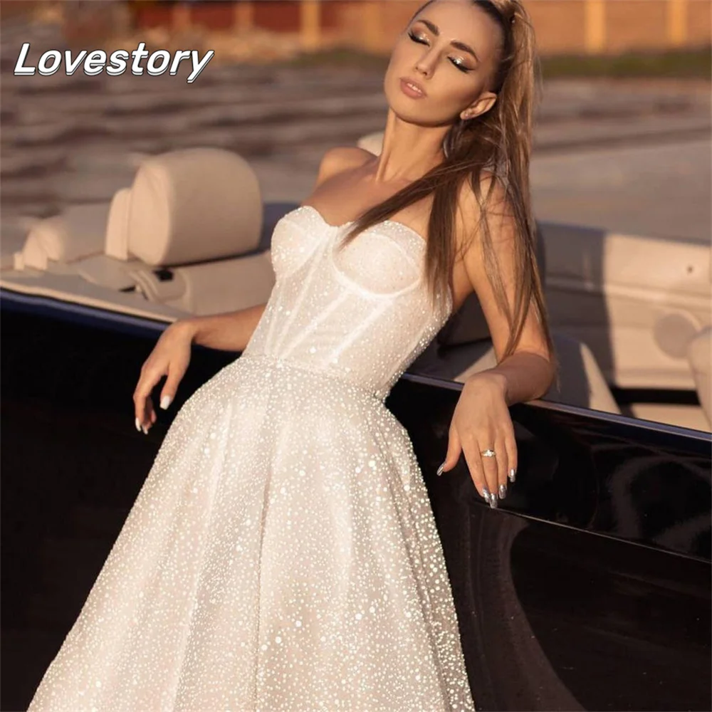 Shiny Sweetheart Princess Wedding Dresses Glitter Tulle Sexy Wedding Gown Spaghetti Straps Boho Bride dresses Vestidos de novia