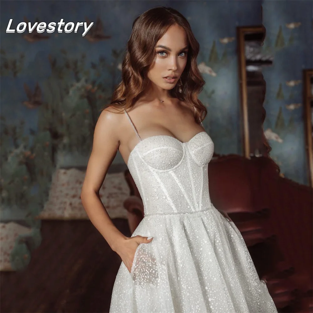 Shiny Sweetheart Princess Wedding Dresses Glitter Tulle Sexy Wedding Gown Spaghetti Straps Boho Bride dresses Vestidos de novia