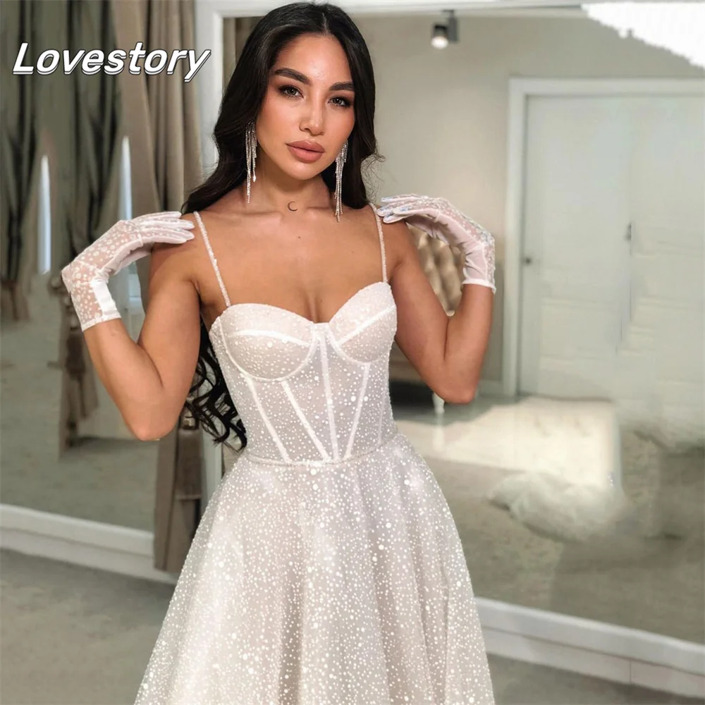 Shiny Sweetheart Princess Wedding Dresses Glitter Tulle Sexy Wedding Gown Spaghetti Straps Boho Bride dresses Vestidos de novia