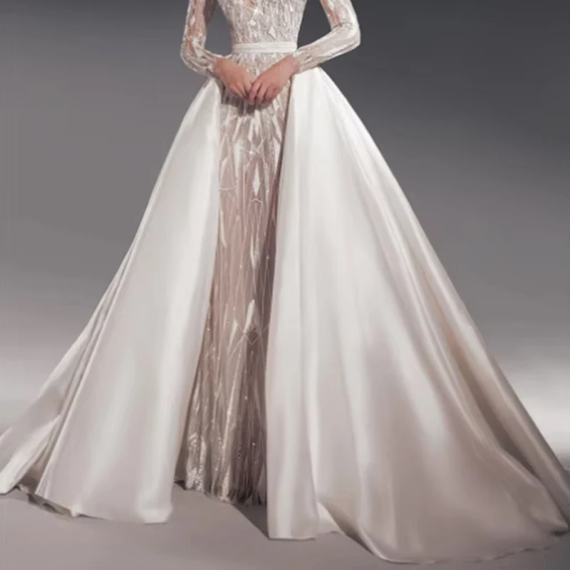 Satin Detachable Skirt Wedding Removable Train For Dresses Bow Bridal Overskirt