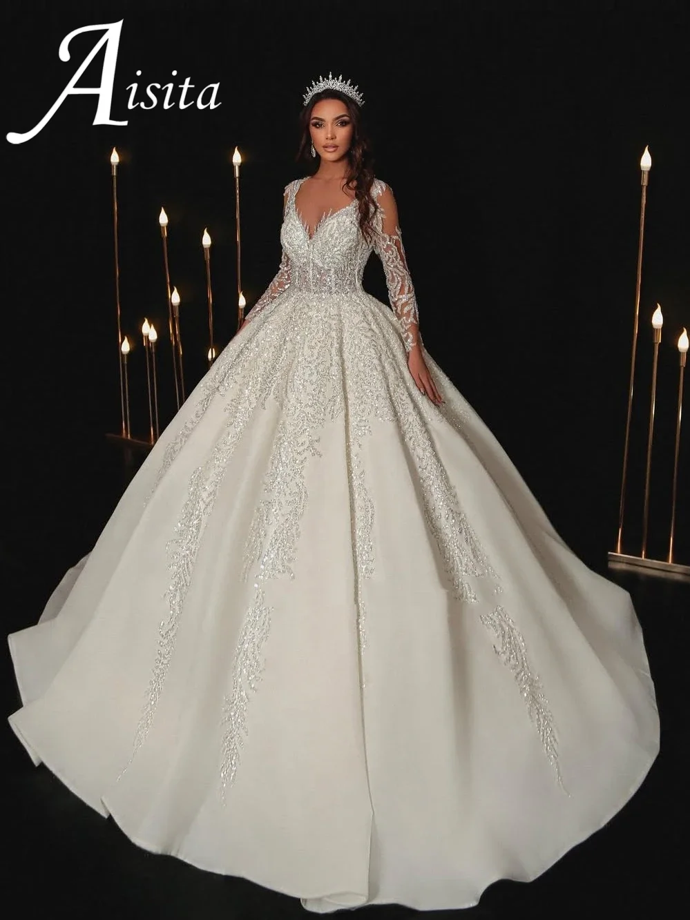 Modern Wedding Dresses Sweethear6t Bridal Gowns Lace Appliques Full Sleeves Floor Length Robes Vestidos De Novia Customized