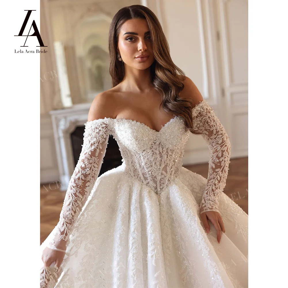 LelaAcra Luxury Wedding Dress 2026 Sweetheart Long Sleeve Beaded A-Line Princess Bride Gown SM257 Customized Vestido De Noiva