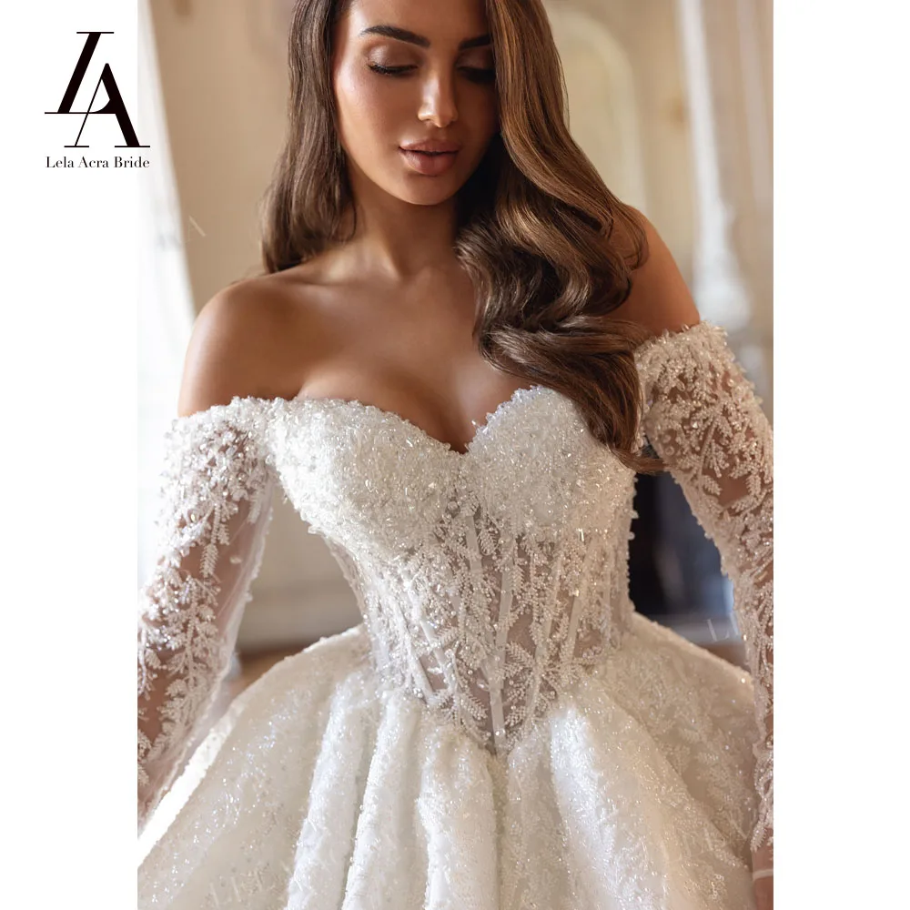 LelaAcra Luxury Wedding Dress 2026 Sweetheart Long Sleeve Beaded A-Line Princess Bride Gown SM257 Customized Vestido De Noiva