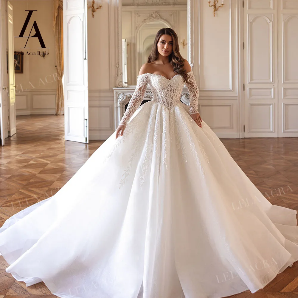 LelaAcra Luxury Wedding Dress 2026 Sweetheart Long Sleeve Beaded A-Line Princess Bride Gown SM257 Customized Vestido De Noiva