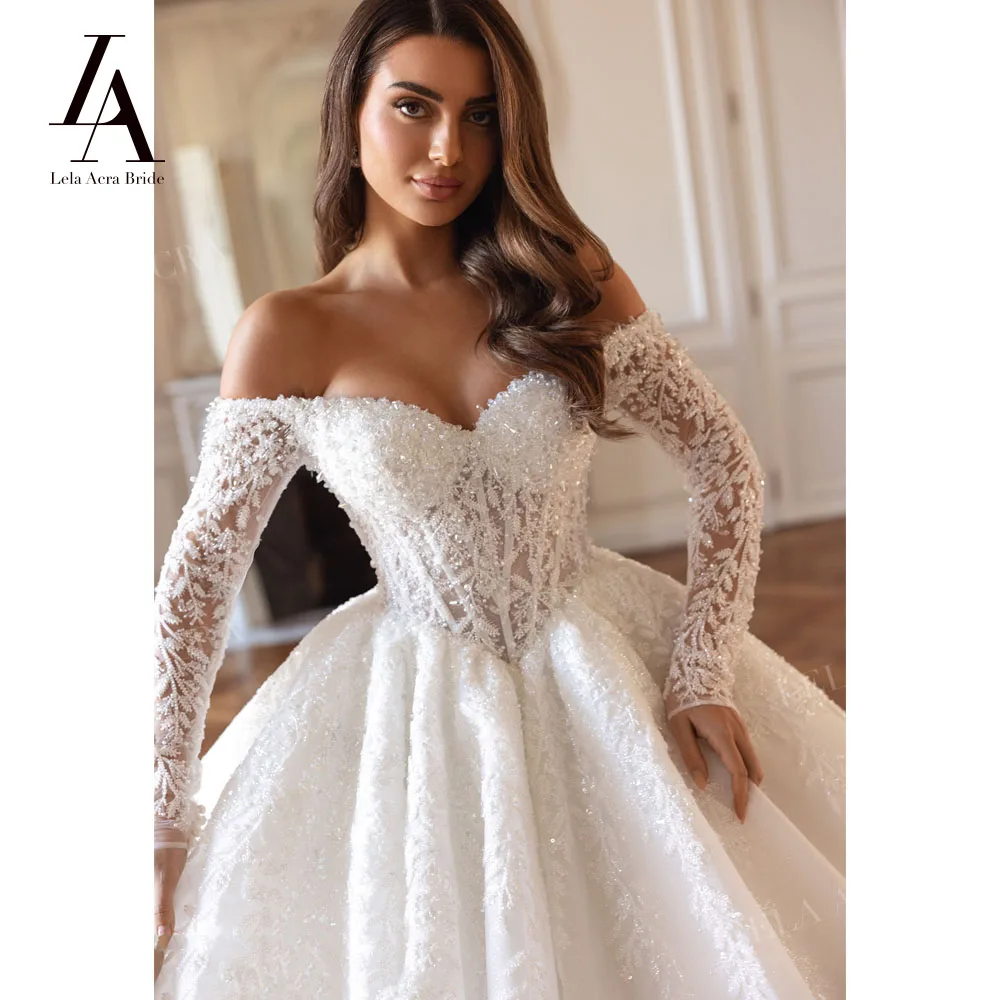 LelaAcra Luxury Wedding Dress 2026 Sweetheart Long Sleeve Beaded A-Line Princess Bride Gown SM257 Customized Vestido De Noiva