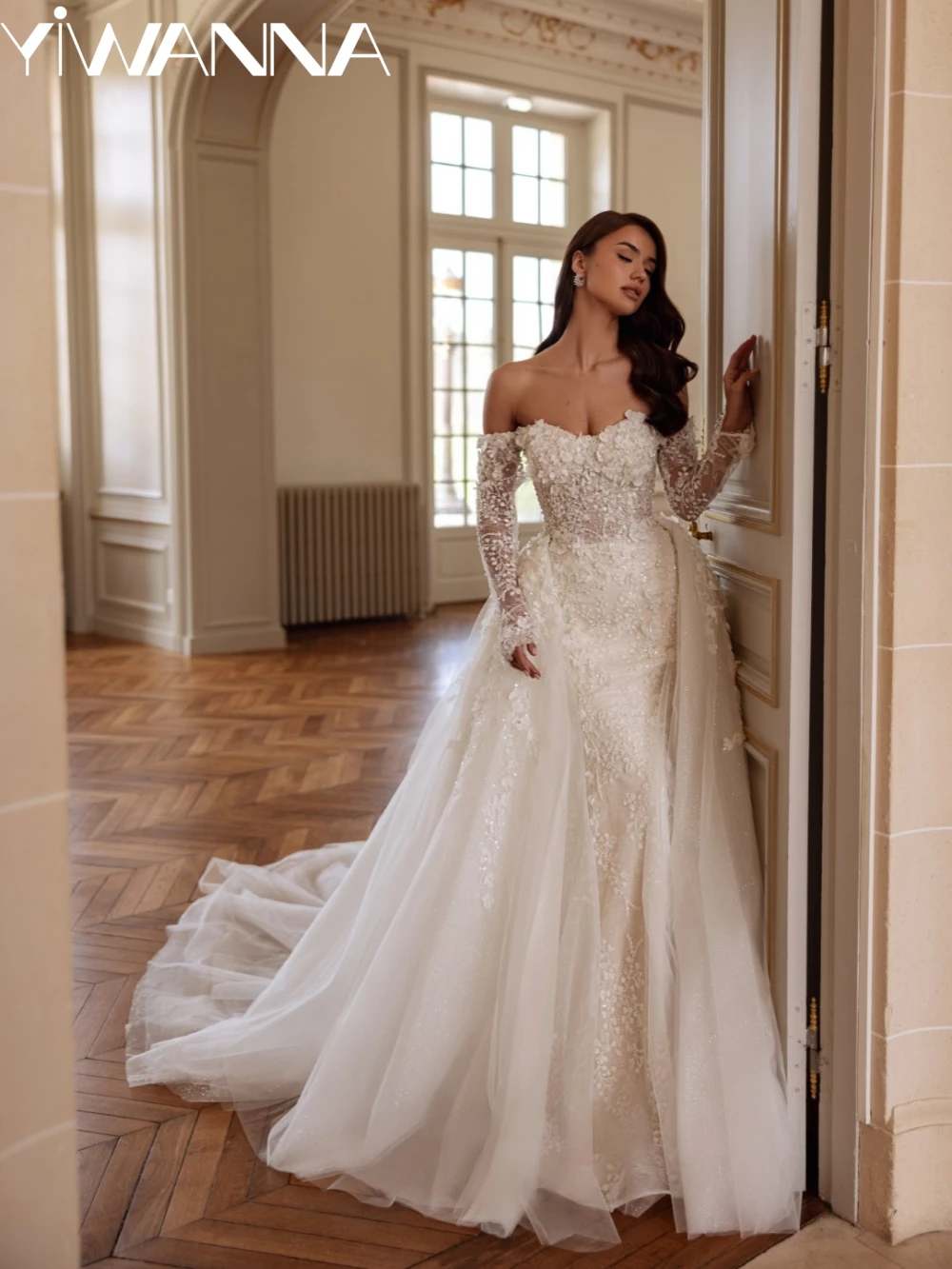New Arrival Shiny Beaded Appliques Wedding Dress 3D Flower Off Shoulder Mermaid Bridal Gown Customized Dreamy Dresses For Bride