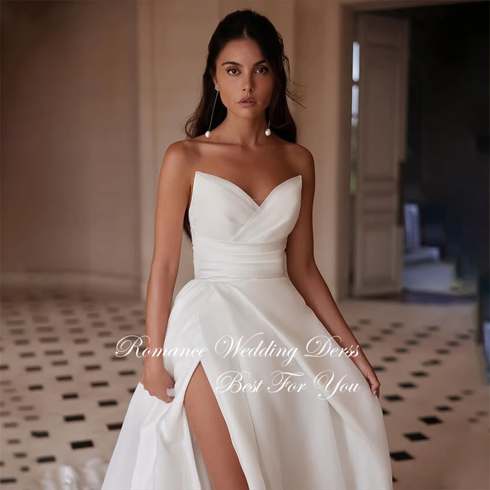 Sexy Pleat A-Line Wedding Dress 2026 V-Neck Pleat High Side Split Open Back Sleeveless Bridal Gown Vestidos De Novia Customized