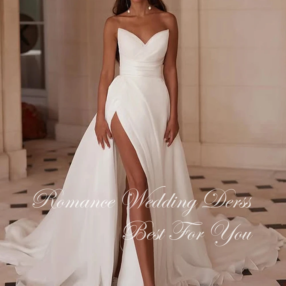 Sexy Pleat A-Line Wedding Dress 2026 V-Neck Pleat High Side Split Open Back Sleeveless Bridal Gown Vestidos De Novia Customized
