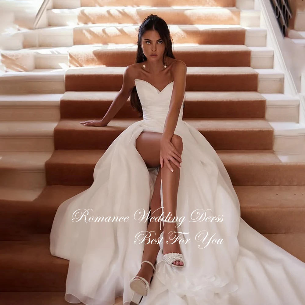 Sexy Pleat A-Line Wedding Dress 2026 V-Neck Pleat High Side Split Open Back Sleeveless Bridal Gown Vestidos De Novia Customized