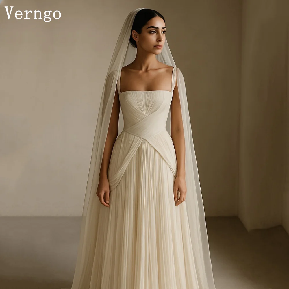 Verngo Simple A Line Wedding Dress Pleat Classy Bridal Gowns Women Elegant Zipper Beach Bride Dresses Customized