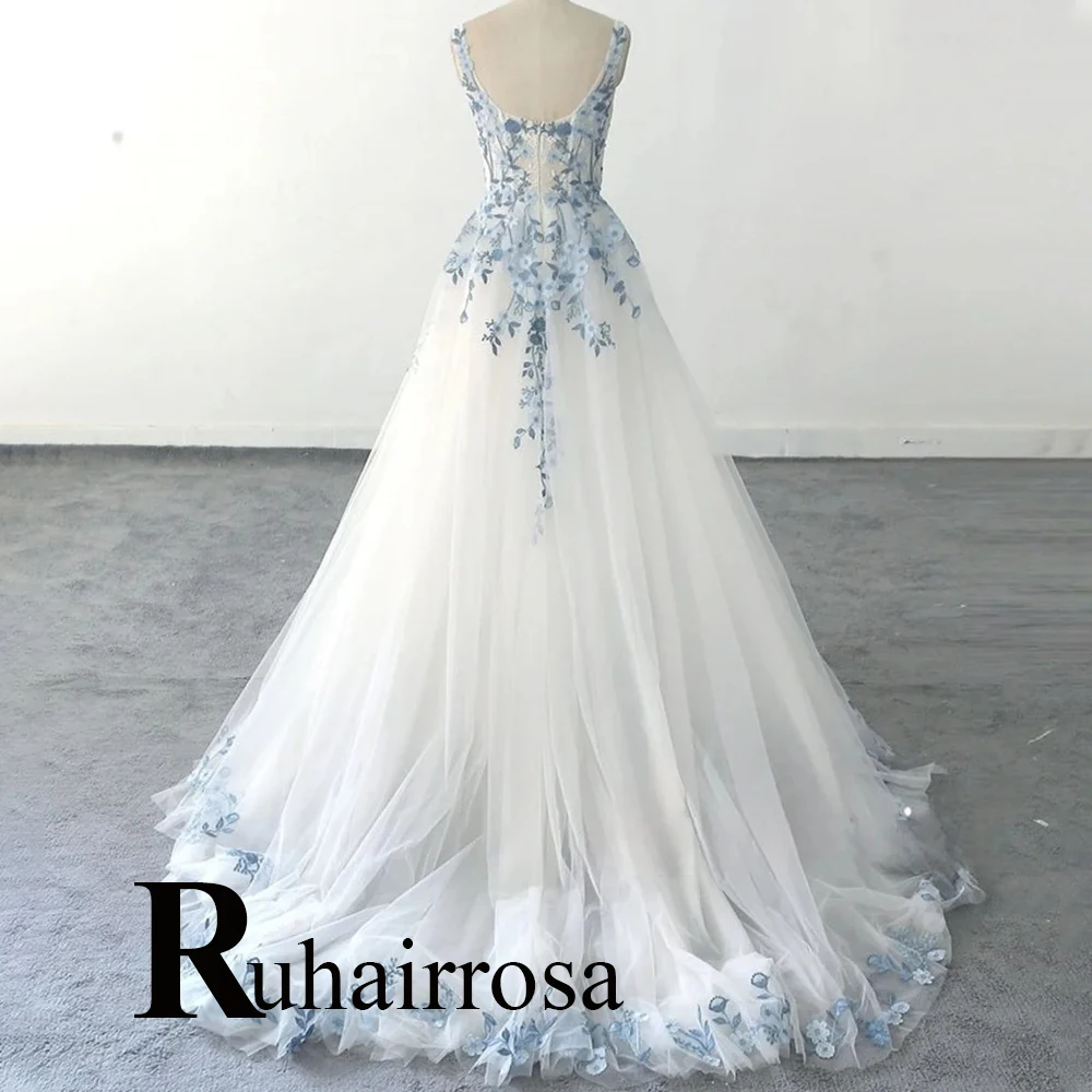 Ruhair Fashionable A-line Wedding Dresses Appliques Sweep Train Sleeveless Corset Bridal Gown Vestido De Noiva Customised