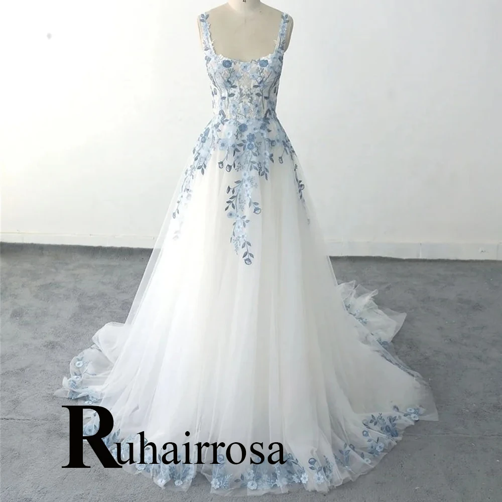 Ruhair Fashionable A-line Wedding Dresses Appliques Sweep Train Sleeveless Corset Bridal Gown Vestido De Noiva Customised