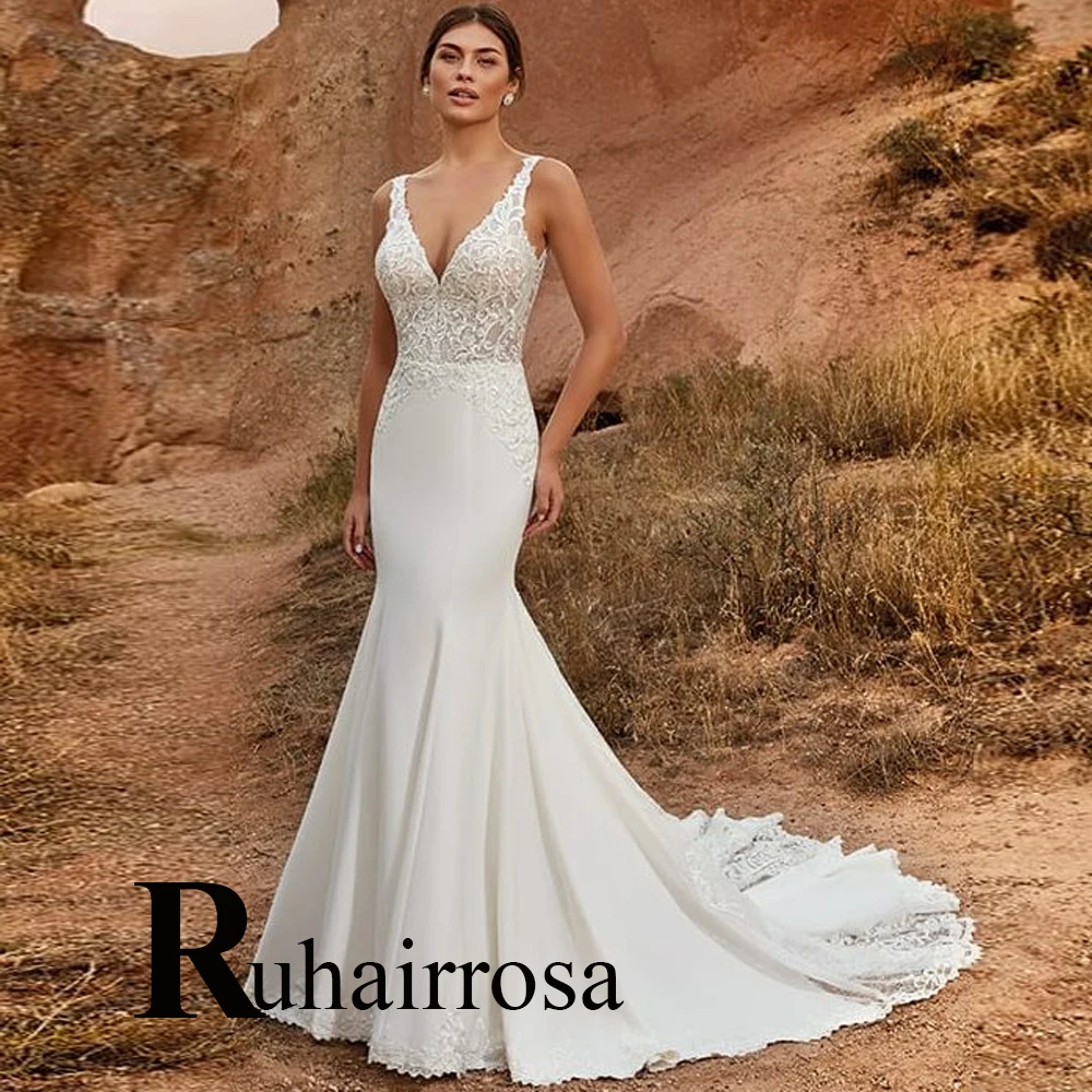 Ruhair Fashionable A-line Wedding Dresses Appliques Sweep Train Sleeveless Corset Bridal Gown Vestido De Noiva Customised