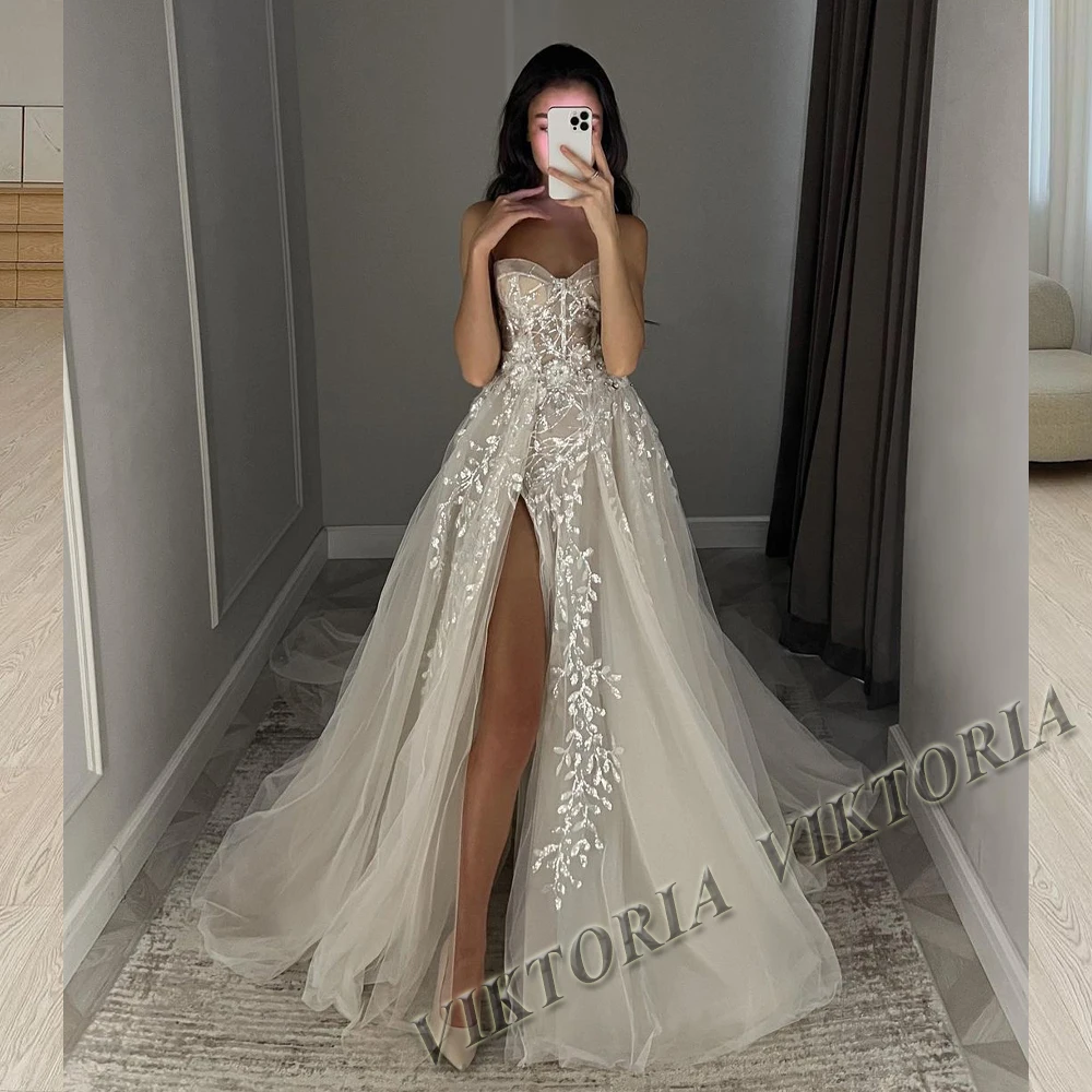 VIKTORIA Princess Lace Wedding Dresses For Woman Bride Deep V-neck Spaghetti Straps Vestido De Casamento Personalized Customized