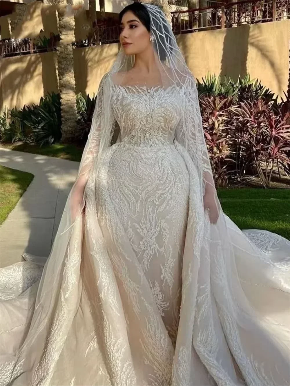 Customzied Long Sleeve Wedding Gown Beaded Mermaid Bride Dresses For Women 2026Luxury Sequins Wedding Dress Vestidos De Novia
