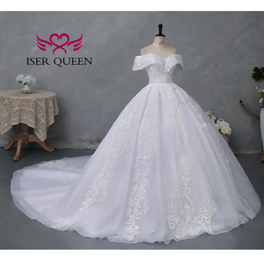 Customized America Fashion Deep V neck Luxury Wedding Dresses 2026 Off Shoulder Heavy Beading Bride Dress Ball Gown WX0465